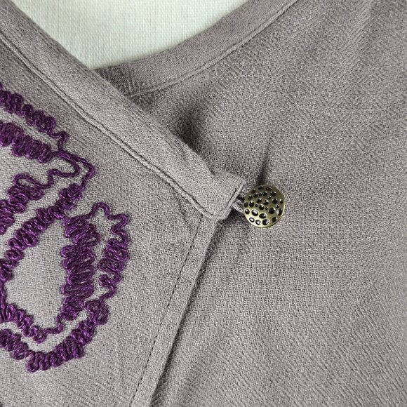 Soft Surroundings Size XL100% Cotton Tunic Brown Dark Red Embroidery V Neck NWT - Picture 3 of 12